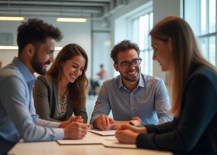 協力し合うチームメンバーのグループ